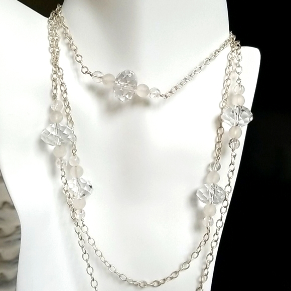 Vintage .925 Sterling Silver Faceted Crystal Long Beaded Necklace - Picture 6 of 16